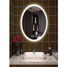 Global Led Mirror 65X85 cm Dokunmatik Tuşlu Buğu Yapmayan Ledli Elips Banyo Aynası