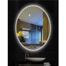 Global Led Mirror 50X70 cm Dokunmatik Tuşlu Buğu Yapmayan Ledli Elips Banyo Aynası