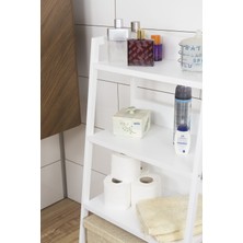 Mudesa 4 Raflı Beyaz Çok Amaçlı Banyo Organizer Metal Ahşap Dekoratif Açık Banyo Dolabı Konik Banyo Rafı