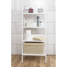 Mudesa 4 Raflı Beyaz Çok Amaçlı Banyo Organizer Metal Ahşap Dekoratif Açık Banyo Dolabı Konik Banyo Rafı
