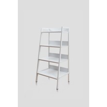Mudesa 4 Raflı Beyaz Çok Amaçlı Banyo Organizer Metal Ahşap Dekoratif Açık Banyo Dolabı Konik Banyo Rafı