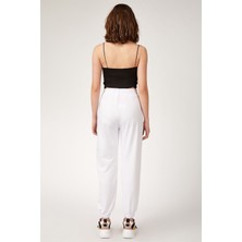 AQE FASHION Kadın Dar Kesim Lastikli Eşofman Beyaz
