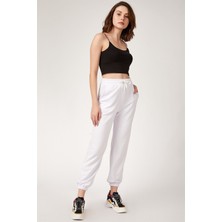 AQE FASHION Kadın Dar Kesim Lastikli Eşofman Beyaz