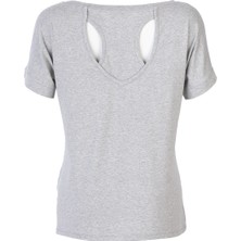 AQE FASHION Kadın Kısa Kollu Kayık Yaka Gri Bluz