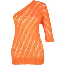 AQE FASHION Kadın Tek Omzu Açık Turuncu Triko Bluz