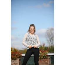 AQE FASHION Kadın Taş Rengi Yuvarlak Yaka Desenli Triko Bluz