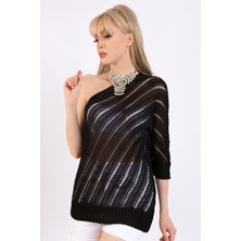 AQE FASHION Kadın Siyah Tek Omzu Açık Triko Bluz
