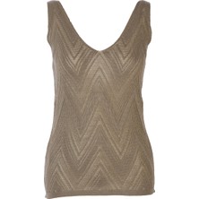 AQE FASHION Kadın Kolsuz V Yaka Haki Triko Bluz