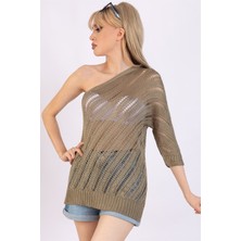 AQE FASHION Kadın Haki Tek Omzu Açık Triko Bluz