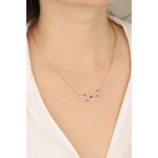 Lia Berto Renkli Taşlı Ağaç Dalı 925 Ayar Gümüş Kolye