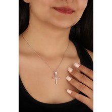 Lia Berto Zirkon Taşlı Haç 925 Ayar Gümüş Kolye