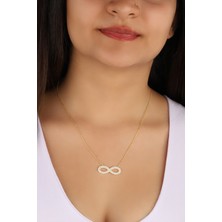 Lia Berto Altın Kaplama Çift Sıra Taşlı Sonsuzluk 925 Ayar Gümüş Kolye