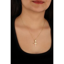 Lia Berto Altın Kaplama Zirkon Taşlı Haç 925 Ayar Gümüş Kolye