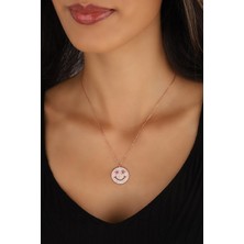 Lia Berto Pembe Taşlı Gülen Yüz 925 Ayar Gümüş Kolye