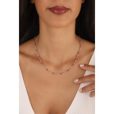 Lia Berto Rose Kaplama 2mm Renkli Taşlı Su Yolu 925 Ayar Gümüş Kolye