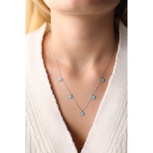 Lia Berto Firuze Taşlı Nazarlı 925 Ayar Gümüş Kolye