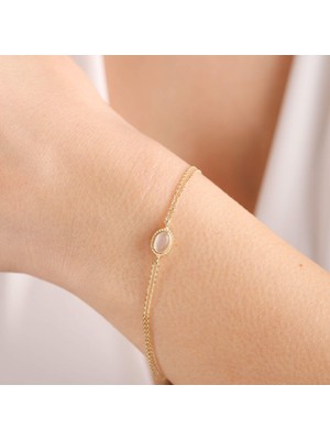 Sembol Gold Altın Vintage Bileklik Opal Beige