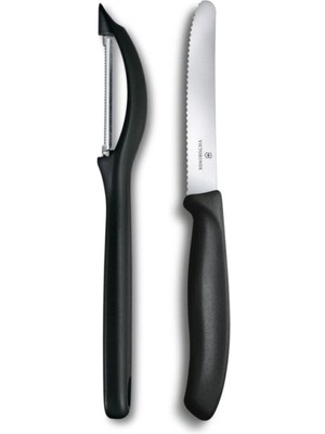 Victorinox Yan Soyacak-11 cm Bıçak 2 Li Set Siyah