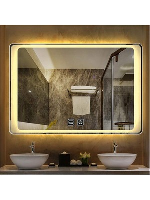 Global Led Mirror 70 x 110 cm Dokunmatik Tuşlu Buğu Çözücü Ledli Banyo Aynası Dekoratif Ayna