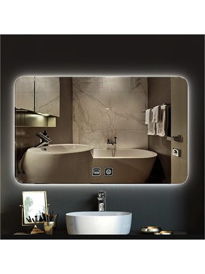 Global Led Mirror 65 x 90 cm Dokunmatik Tuşlu Buğu Çözücü Ledli Banyo Aynası Dekoratif Ayna