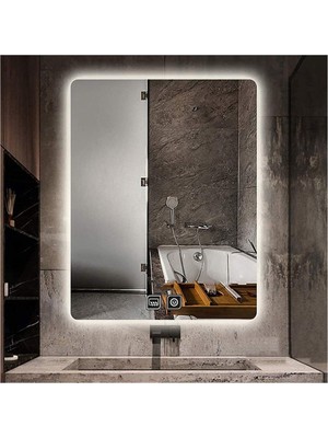 Global Led Mirror 65 x 90 cm Dokunmatik Tuşlu Buğu Çözücü Ledli Banyo Aynası Dekoratif Ayna