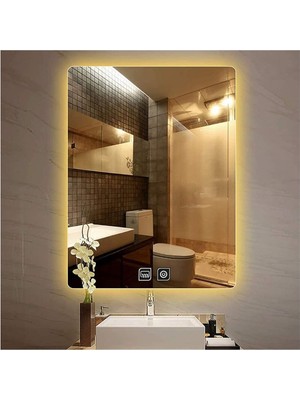 Global Led Mirror 60 x 70 cm Dokunmatik Tuşlu Buğu Çözücü Ledli Banyo Aynası Dekoratif Ayna