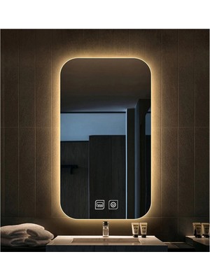 Global Led Mirror 60 x 70 cm Dokunmatik Tuşlu Buğu Çözücü Ledli Banyo Aynası Dekoratif Ayna