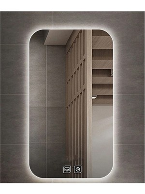 Global Led Mirror 50 x 65 cm Dokunmatik Tuşlu Buğu Çözücü Ledli Banyo Aynası Dekoratif Ayna