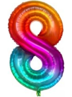 Eğlence Marketi 40'' 100 cm Gökkuşağı Folyo Rakam Balon 8