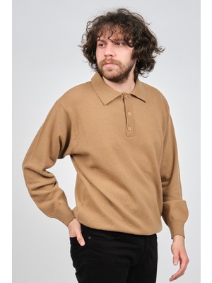 Erkek Lambswool Polo Yaka Kazak 0593147 Camel