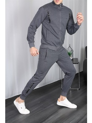 3Moda Erkek Füme Fermuarlı Eşofman Takım