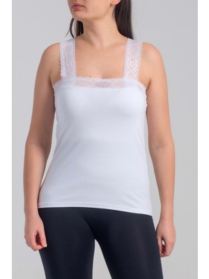 Belinay 6012 Kadın Dantelli Atlet Beyaz L