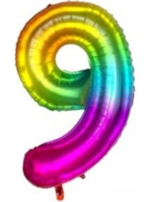 Eğlence Marketi 34'' 80 cm Gökkuşağı Folyo Rakam Balon 9