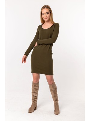 Laranor Haki Balerin Yaka Triko Elbise