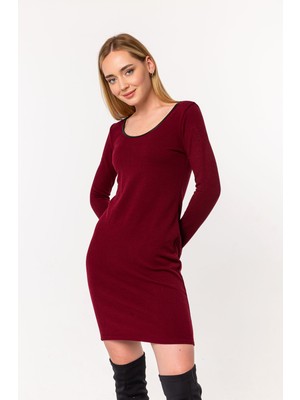 Laranor Bordo Balerin Yaka Triko Elbise