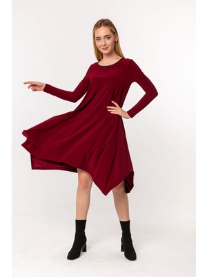 Laranor Bordo Asimetrik Şalvar Kesim Elbise