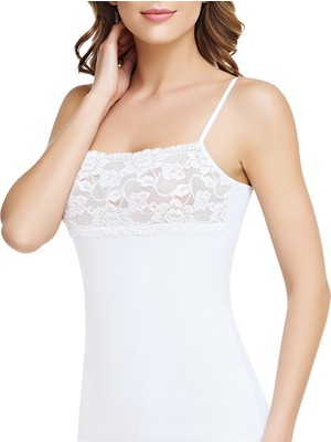 Tutku 6'lı Beyaz Elastan Ip Askı Geniş Dentelli Atlet