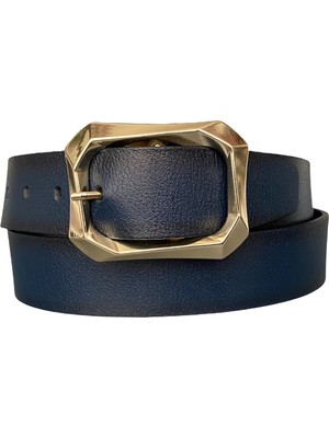 GoDeri  Deri, Gold Tokalı Lacivert Kadın Kemeri 4 cm