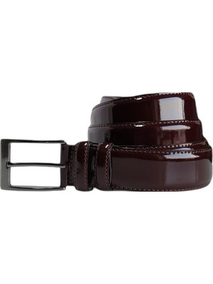 Kar-Pa %100 Deri Battal Boy Rugan Kumaş Pantolon Kemeri 3.5cm Bordo