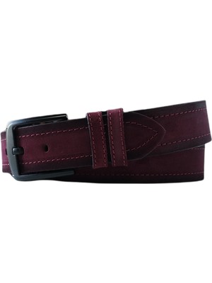 Kar-Pa %100 Deri Bordo Süet Kot Pantolon Kemeri 4.5cm