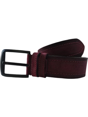 Kar-Pa %100 Deri Bordo Süet Kot Pantolon Kemeri 4.5cm