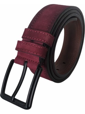 Kar-Pa %100 Deri Süet Bordo Kanvas Pantolon Kemeri 4cm