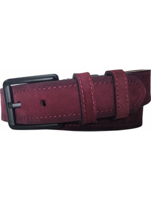 Kar-Pa %100 Deri Süet Bordo Kanvas Pantolon Kemeri 4cm