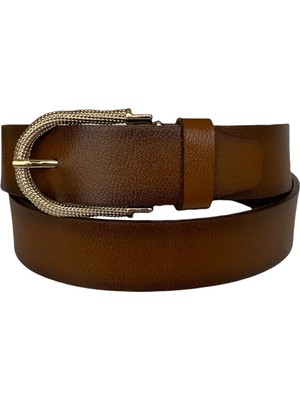 GoDeri Deri, Gold Tokalı Kahverengi Kadın Kemeri 4 cm