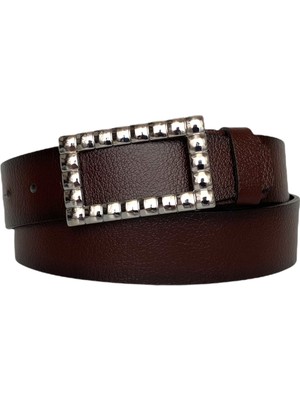 GoDeri  Deri, Gümüş Tokalı Bordo Kadın Kot Kemeri 4 cm