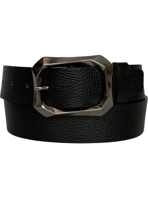 GoDeri  Deri, Siyah Nikel Tokalı Siyah Kadın Kot Kemeri 4 cm