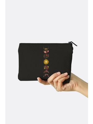 Clutch Yarım Ay Siyah Kanvas Makyaj Çantası