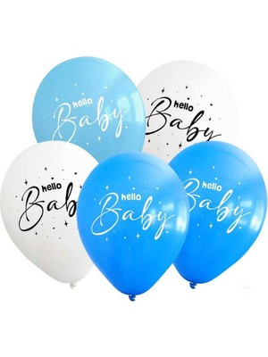 Parti Sürprizi Hello Baby Baskılı Mavi Latex Balon 10 Adet