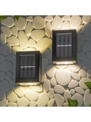 Yeni Model Solar Çift Taraflı Duvar Lambası Güneş Enerjili Aydınlatma Dekorasyon Aplik Işık (2 Adet)
