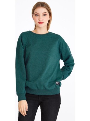 Mmetalic METALIC Kadın Yeşil Renk Basic Bisiklet Yaka Sweatshirt